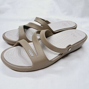 Crocs Womens Patricia Wedge Slide Sandals Size 11 Comfort Shoes Beige